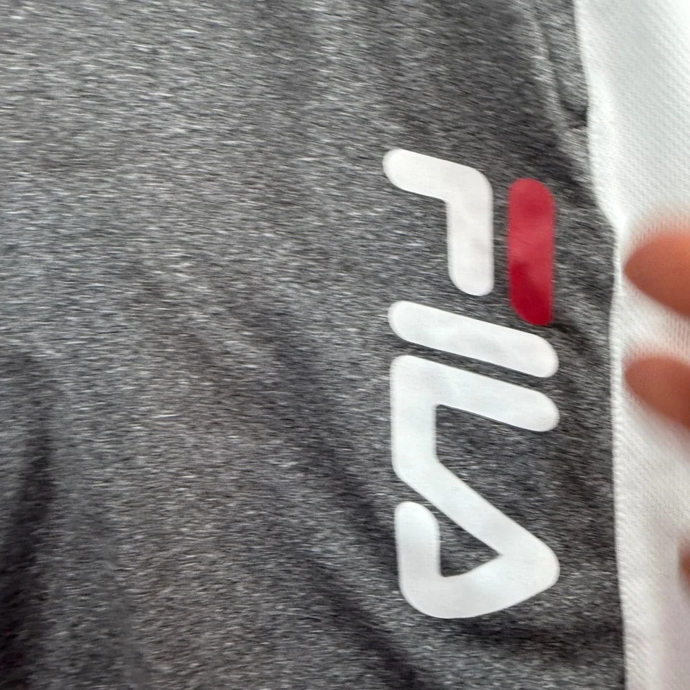Fila Athletic Shorts Boys Size M 10/12 Gray White Logo Mesh Panel Drawstring‎